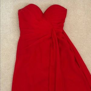 Strapless Red Flowy Prom Dress